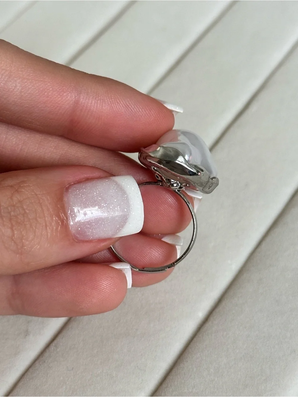 Elegant Silver Baroque Pearl Statement Ring